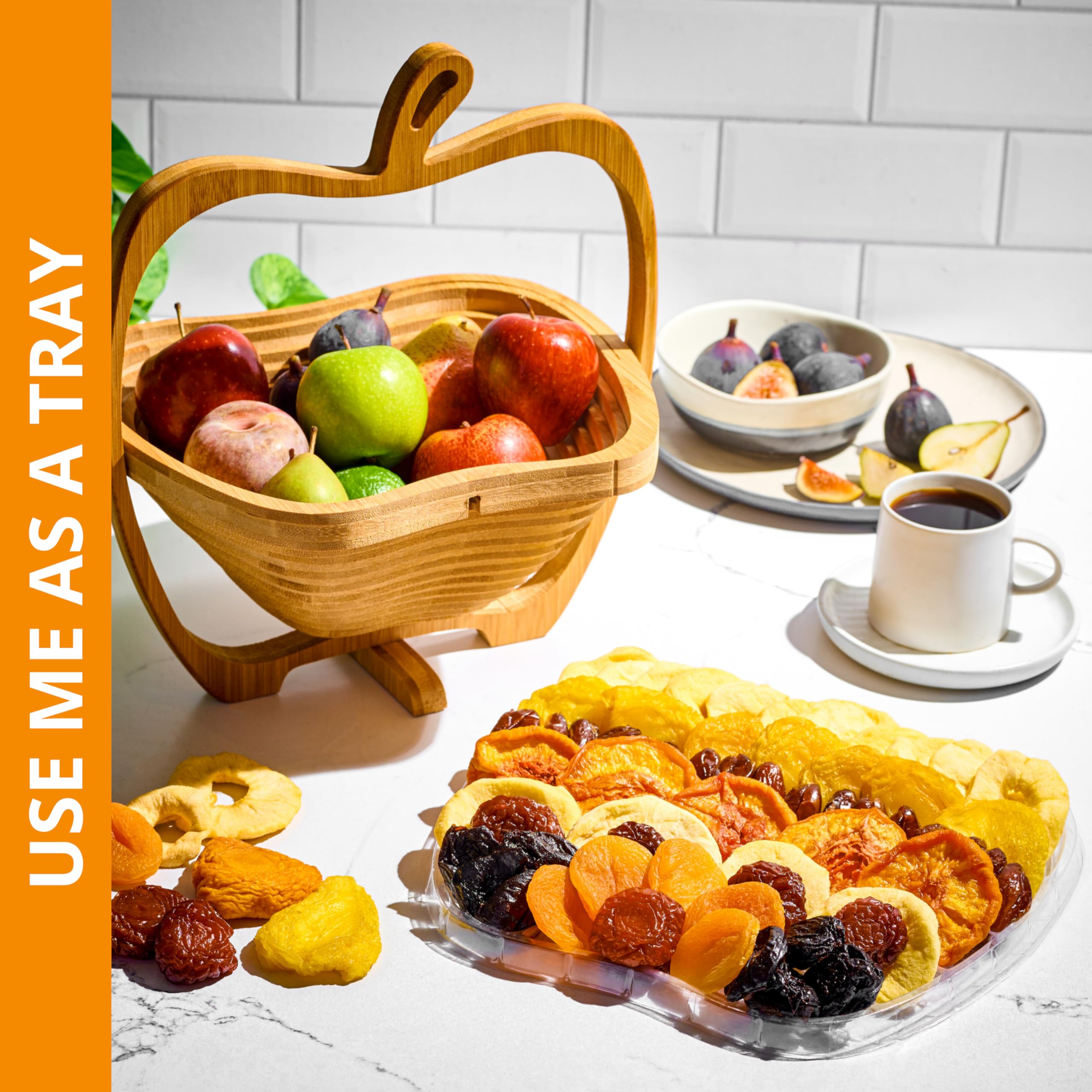 Oh! Nuts Dried Fruit Gift Basket - Gourmet Gift Baskets - Holiday Healthy Assortment Dried Fruits Gift Box - Crafted in the USA - Wooden Apple Shape Gift Tray - (Honey Beige) - Image 8