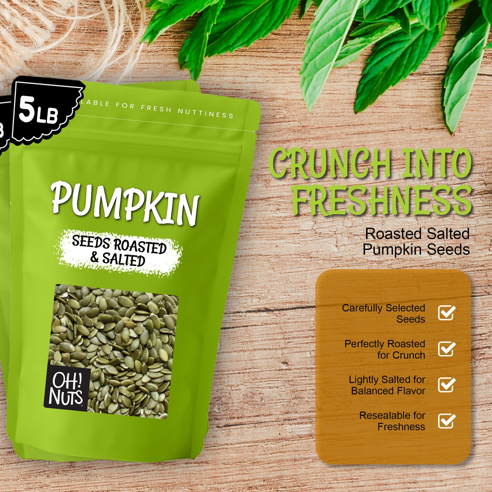 Oh! Nuts Pumpkin Seed Roasted & Salted - 5 lb Bulk Bag - No Shell Pumpkin Seeds - Roasted Seeds - Pepitas Snack Packed Fresh - Image 5